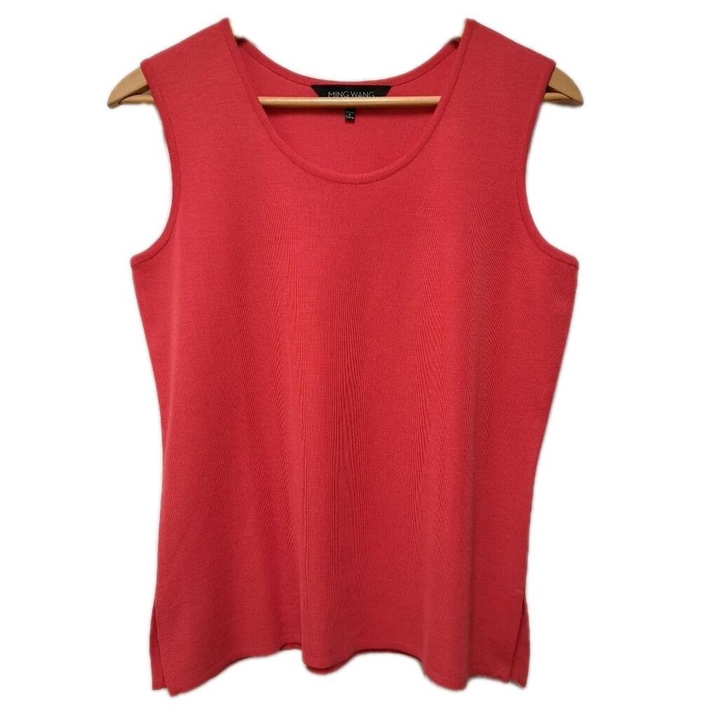 Ming Wang Tank Top Womens M Raspberry Pink Acrylic / Poly Knit Shell Scoop Neck